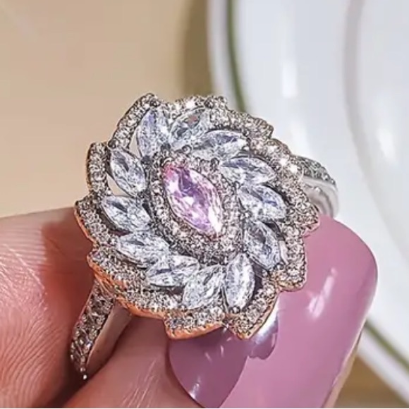 Pink Marquise Cut Cubic Zirconia, Vintage-Inspired Engagement, Wedding, Ring - Picture 6 of 8